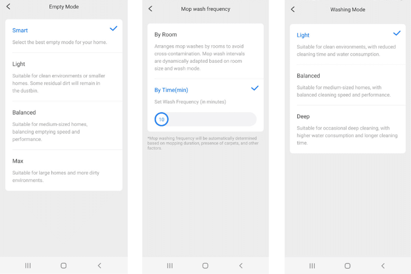 Various settings for the operation of the Roborock S7 Pro Ultra Station can be seen.